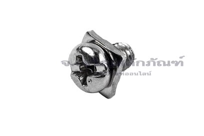 [E] น็อตยึดสายไฟ สแตนเลสชุบนิกเกิ้ล M4x6 mm พร้อมแหวนทรงสี่เหลี่ยม ขนาด 7x7 mm
